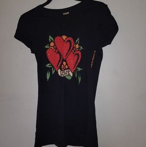 Don Ed Hardy triple heart women's t shirt
